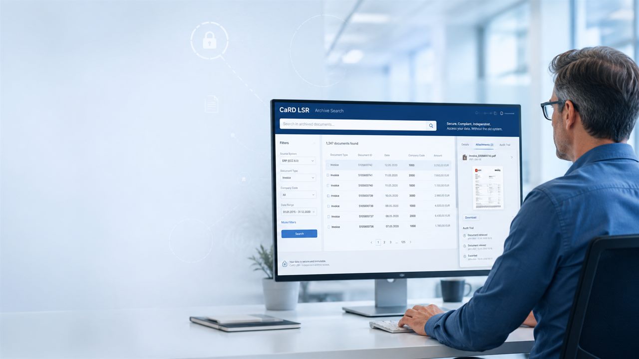 Anwender arbeitet mit dem CaRD-Archiv-Dashboard zur revisionssicheren Ablage von SAP-Dokumenten