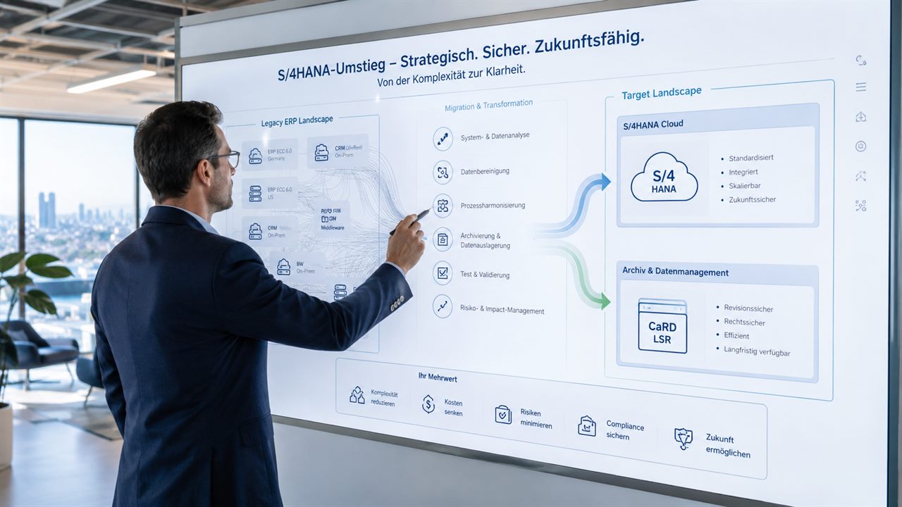 CaRD-Berater präsentiert einen S/4HANA-Migrationsplan von der Legacy-ERP-Landschaft in die Cloud