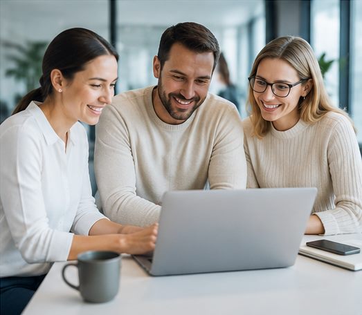 CaRD-Team arbeitet gemeinsam an einer SAP-Lösung am Laptop